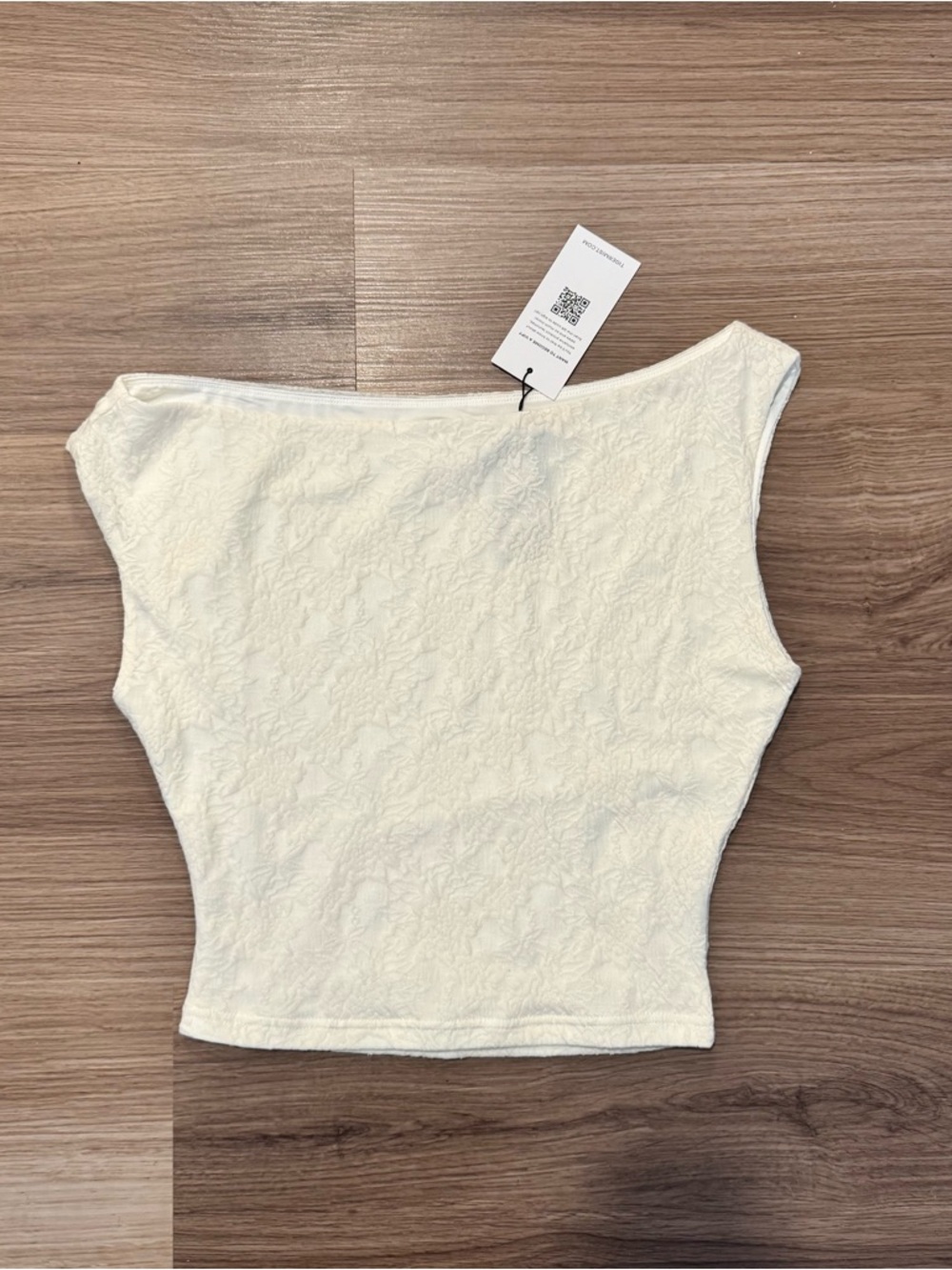 Tiger Mist Cream One-Shoulder Textured Crop Top